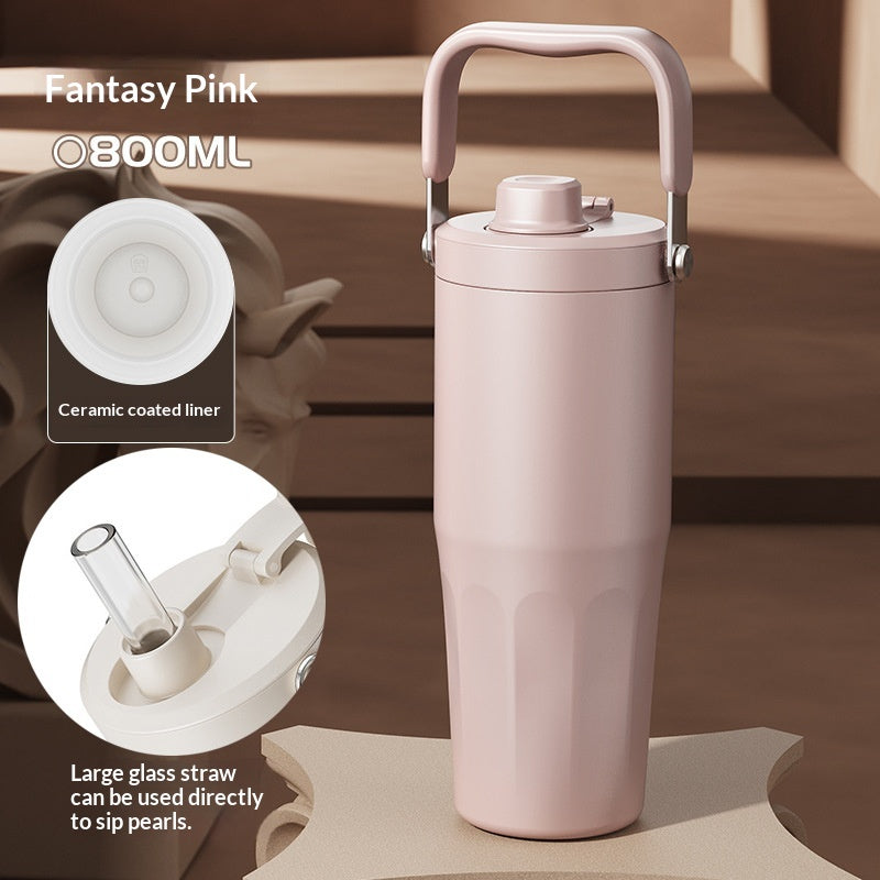 Straw Large Capacity Ice Brew Cup Stylish Pearl Milk Tea Inspired Insulated Water Bottle