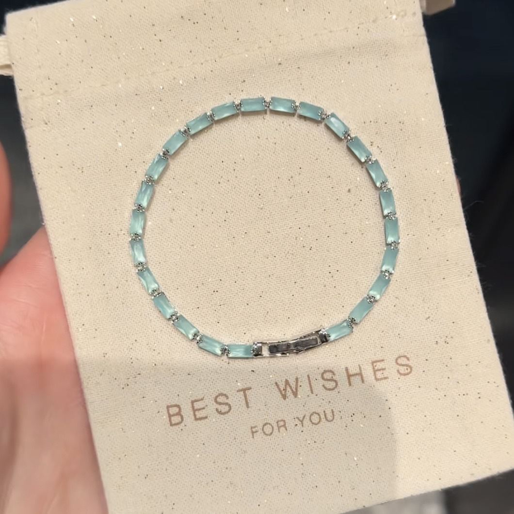 Ice Blue Zirconia Bangle Korean Ins Soft  Bracelet Dainty Luxury Wrist Accessory