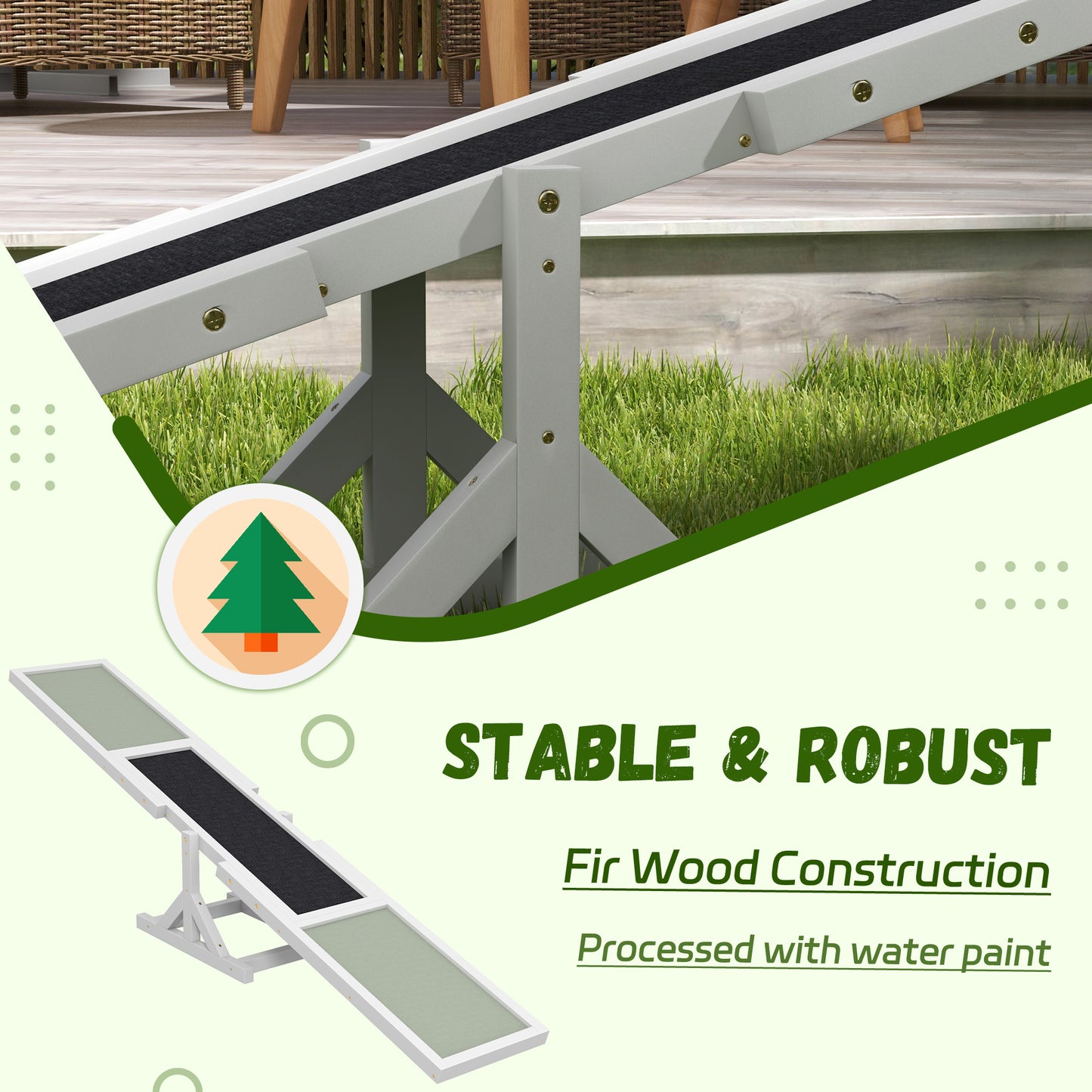 PawHut Wooden Pet Seesaw For Big Dogs, Dog Agility Equipment With Anti-Slip Surface - White