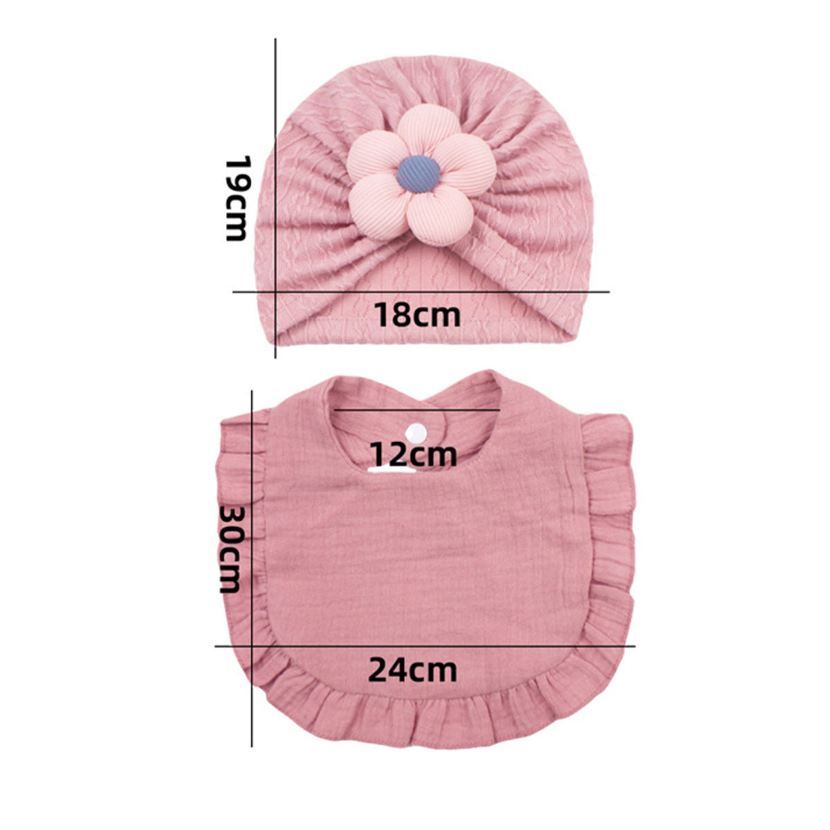 Newborn Baby Hat & Bib Set - Muslin Drool Bibs With Frilly Trim  Soft Organic Cotton Bonnet Bandana Drooling Accessories For Infants