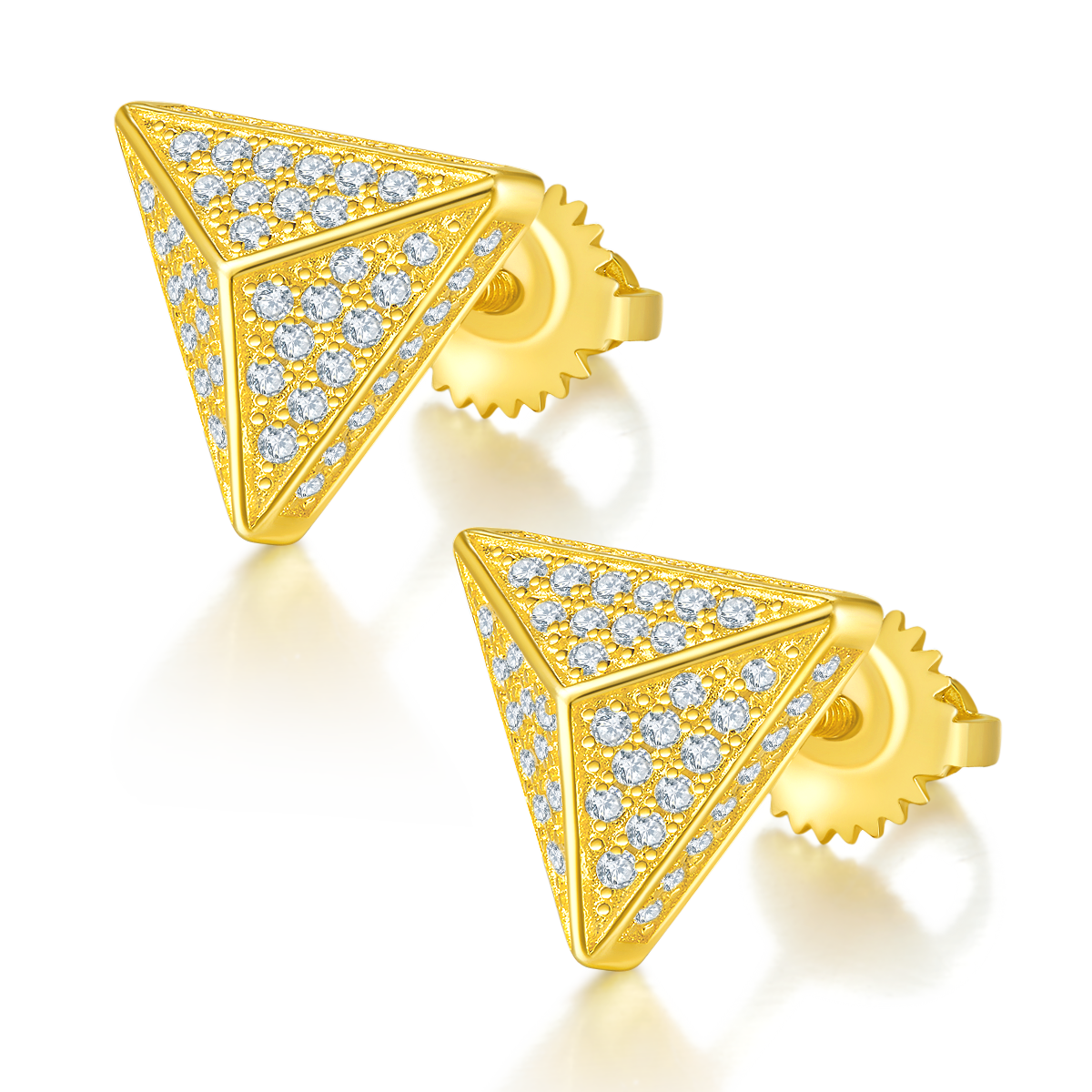 S925 Sterling Silver 114pcs D Color VVS1 Moissanite Triangle Stud Earrings 3D Pyramid Screw Back Hypoallergenic GRA Certified Gift Box
