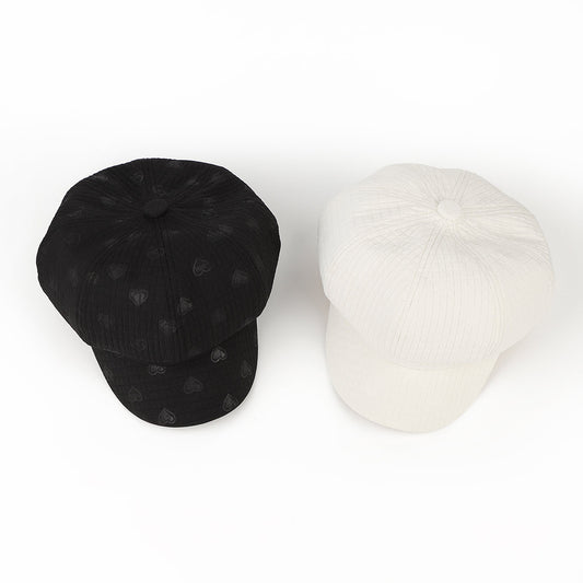 Korean Version Soft Texture Textured Heart-shaped Brimmed Octagonal Hat With Small Patterned Pleated Lightweight Painter's Hat Suitable For Outdoor Photography