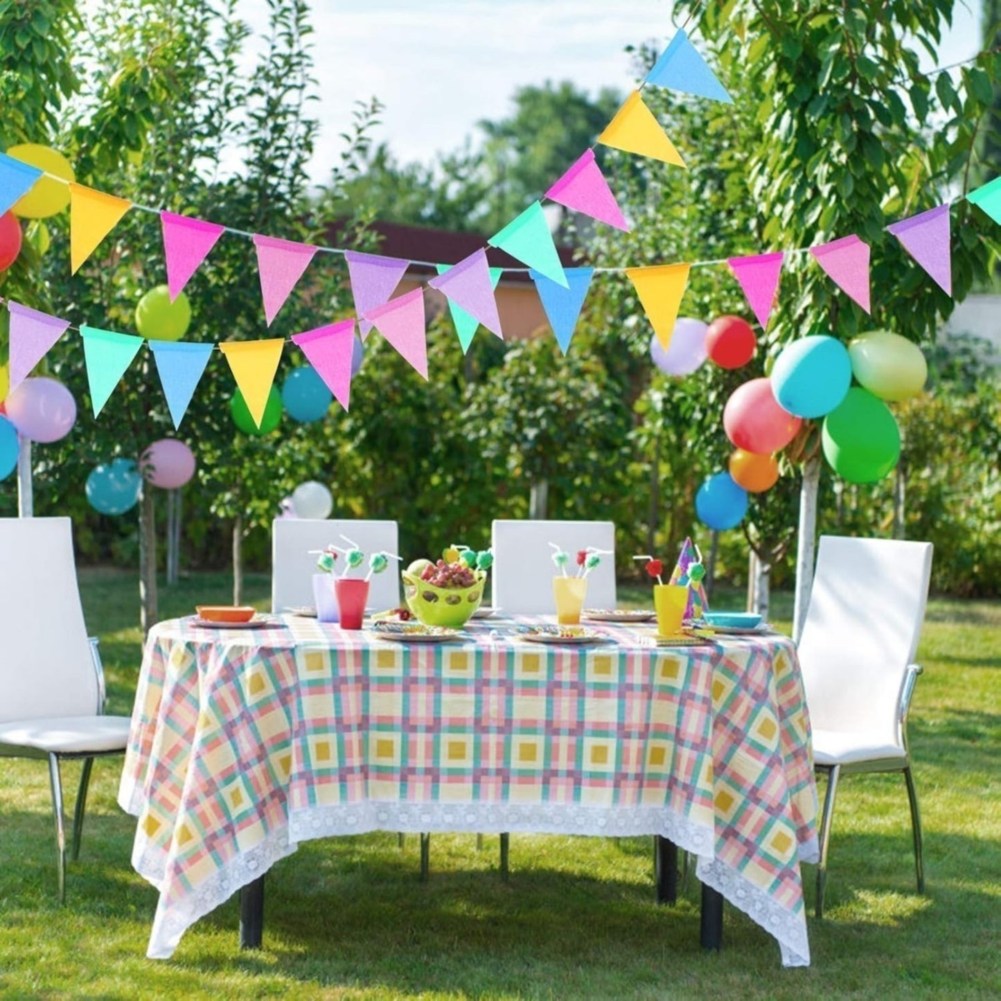 Triangular Pennant Set (60 Pieces) With 4.5m Of Ribbon For Festive Party Decorations And Room Decor—Party Accessories Set