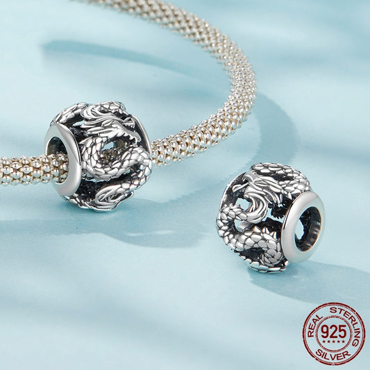 Chinese Style Flying Dragon Diy Accessories S925 Sterling Silver Mysterious Lucky Beads