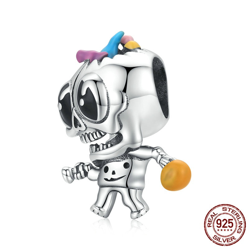 Halloween Skull DIY Bead Ornament Accessories S925 Silver Beaded