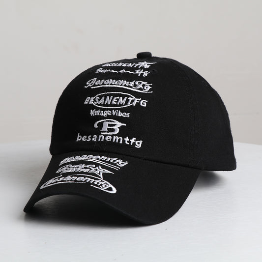 Men's Black And White Multi-letter Curved Brim Adjustable Trendy Baseball Cap Suitable For Outdoor Outings And Daily Date Wear