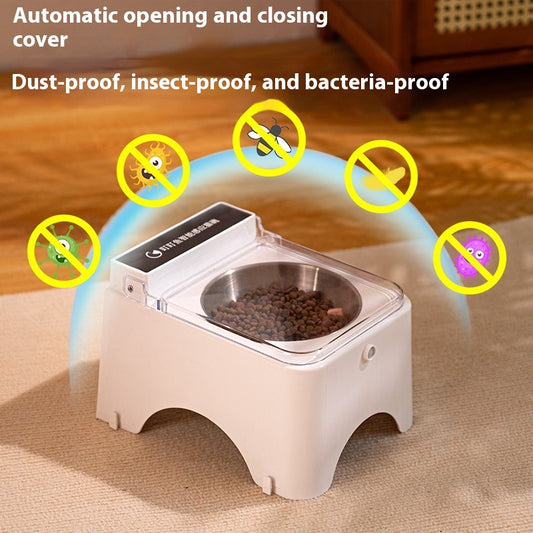 Smart Cat Feeder Automatic Lid Opens Closes Motion Detection Cordless