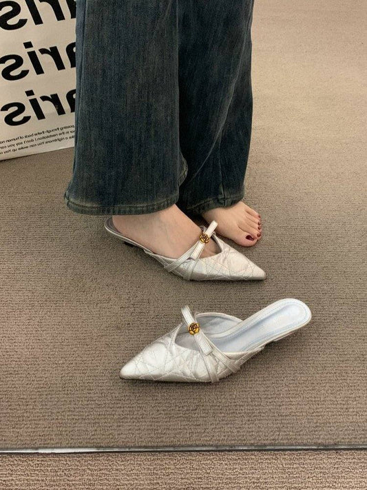 Chuyu French Style Mules, Closed Pointed Toe Shallow Cut Slip-On Sandals, Anti-Slip Simple Versatile Outdoor Backless Shoes