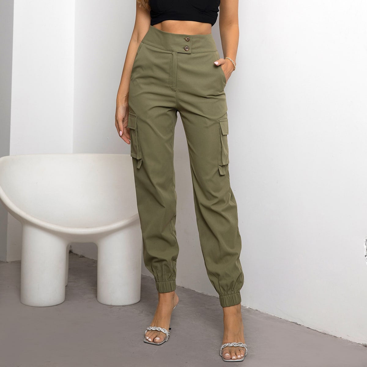 Fashionable Casual New-style Long Pants With Turn-up Cuffs And Side Pockets
