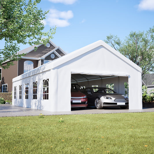 Carport Canopy 16x32 Heavy Duty, Portable Metal Carport Garage With Removable Waterproof Cover & Sidewalls, All Weather Outdoor Shelter For Cars, Trucks, Vehicles & Equipment