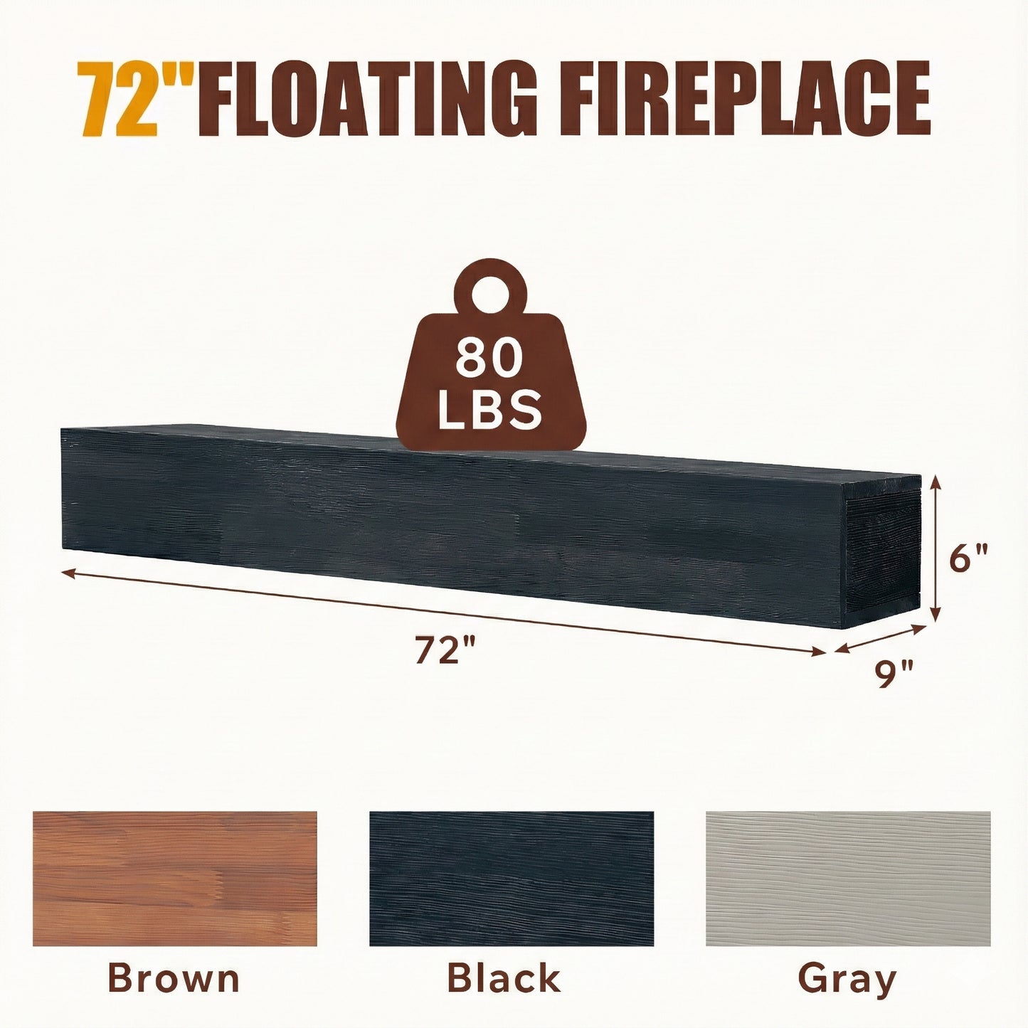 72  Rustic Wood Fireplace Mantel,Wall-Mounted & Floating Shelf For Home Decor