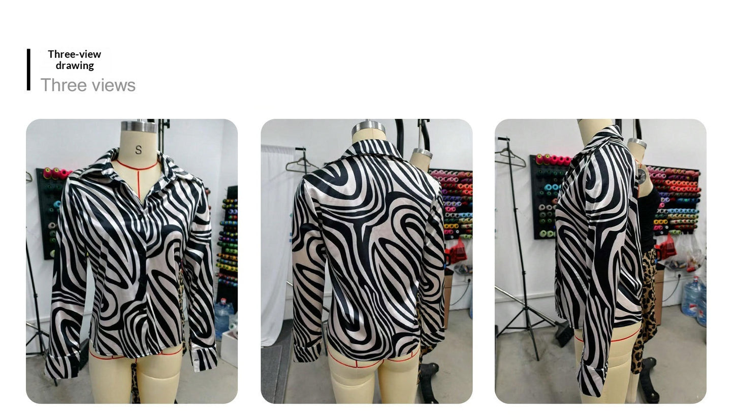 Black And White Shirt Niche Loose-fit Elegant Office Wear