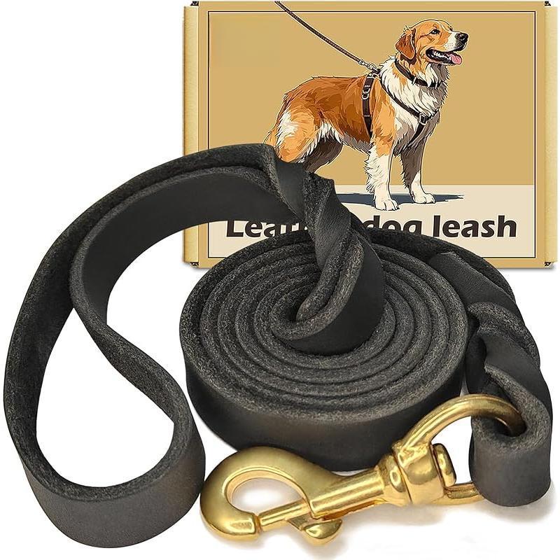 Genuine Leather Dog Leash  Heavy Duty Pet Walking Lead With Ergonomic Non-Slip Handle For Medium And Large Breeds