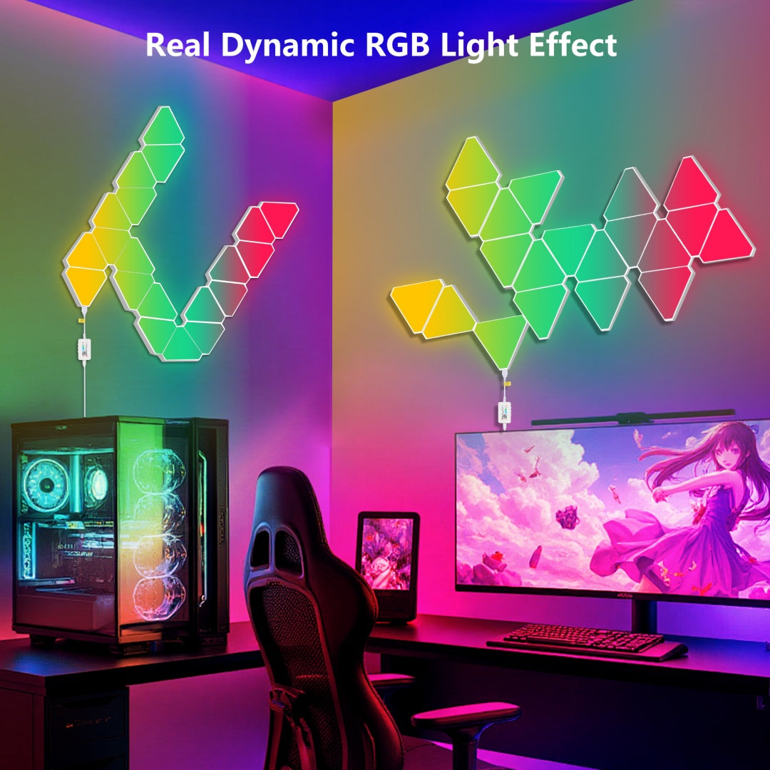 20-Pack Triangular Light Panels - Smart RGB LED Wall Lights With App & Remote - Music Sync Gaming Lights For Gamers, Game Room Decor, Gaming Equipment, Living Room, Bedroom, Kids & Adults