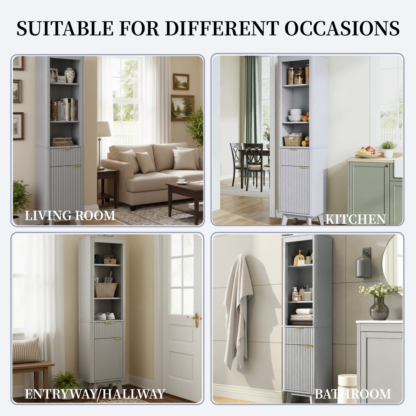 68  H Tall Bathroom Storage Cabinet With  Adjustable Shelves And One Drawer & Door, Storage Cabinet For Bathroom, Living Room, Entryway & Kitchen, Gray