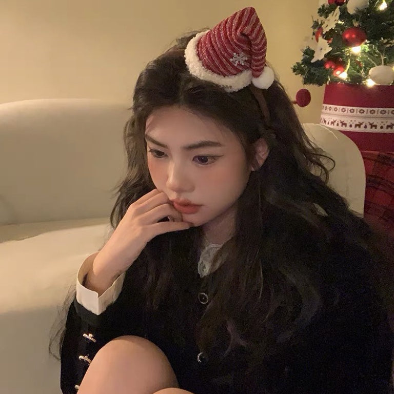 Red Cute Christmas Hat Headband Women's Plush Hair Clip Hairpin Hair Accessories Headwear