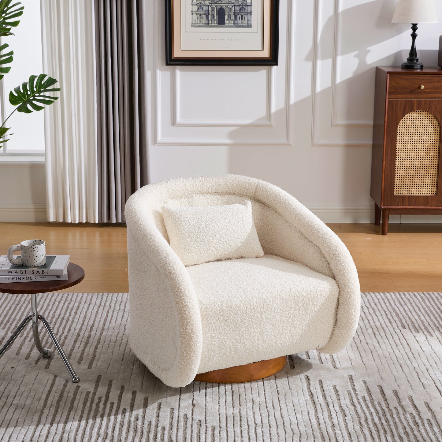 Swivel Accent Chair, 360 Degree Swivel Barrel Chair With Teddy Upholstery, Comfy Pumpkin Shaped Swivel Chair For Living Room, Bedroom, Or Office
