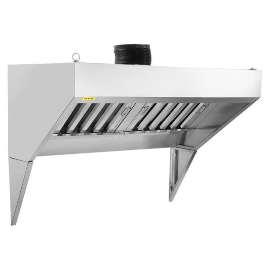 Commercial Exhaust Hood, 4FT Food Truck Hood Exhaust, 201 Stainless Steel Concession Trailer Hood With 2 Detachable U-shaped Grid Oil Filter Mesh, Rust Resistant Vent Hood For Kitchen Restaurant