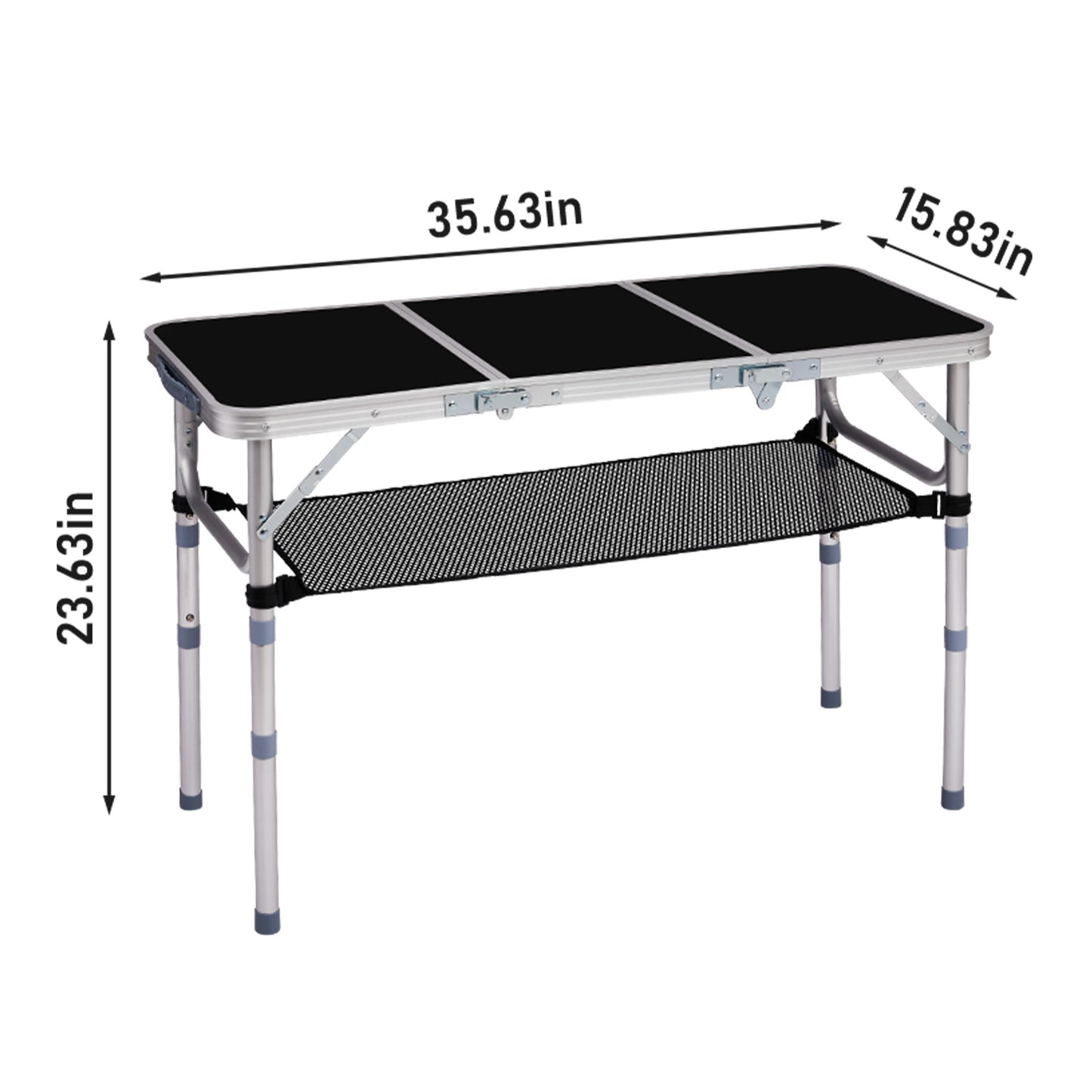 3ft Adjustable Height Foldable Camping Table With Storage Mesh, Lightweight Portable Outdoor Picnic BBQ Side Desk