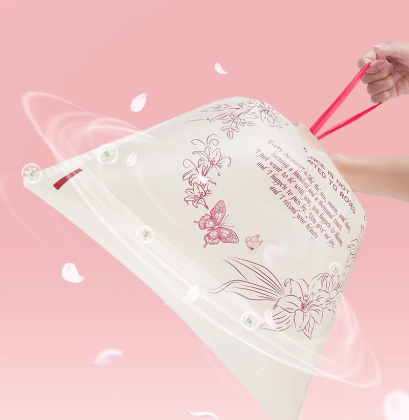Extra Thick Lily Scented Drawstring Garbage Bags, Heavy Duty For Kitchen & Bathroom, Easy Tear-off Plastic Trash Bags With Long-lasting Fragrance