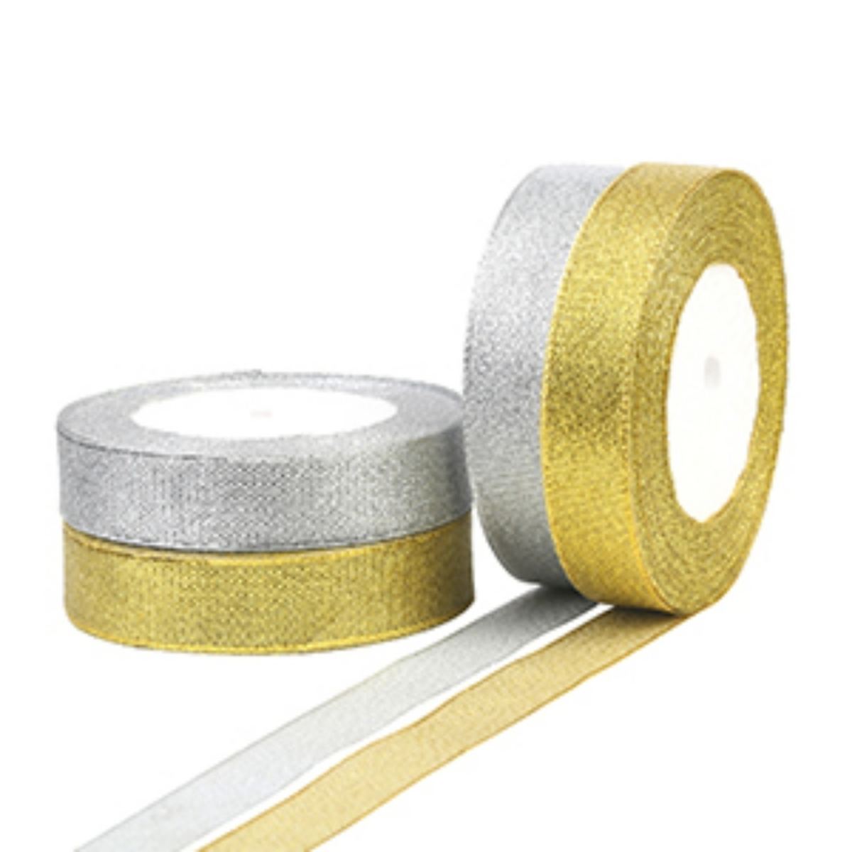 Gift Ribbon Set: 4 Rolls Of Gold And Silver Ribbon, Used To Make Sparkling Decorative Ribbons With Gold Thread; Gold Ribbon For Gift Wrapping, Used For Wedding And Christmas Decorations
