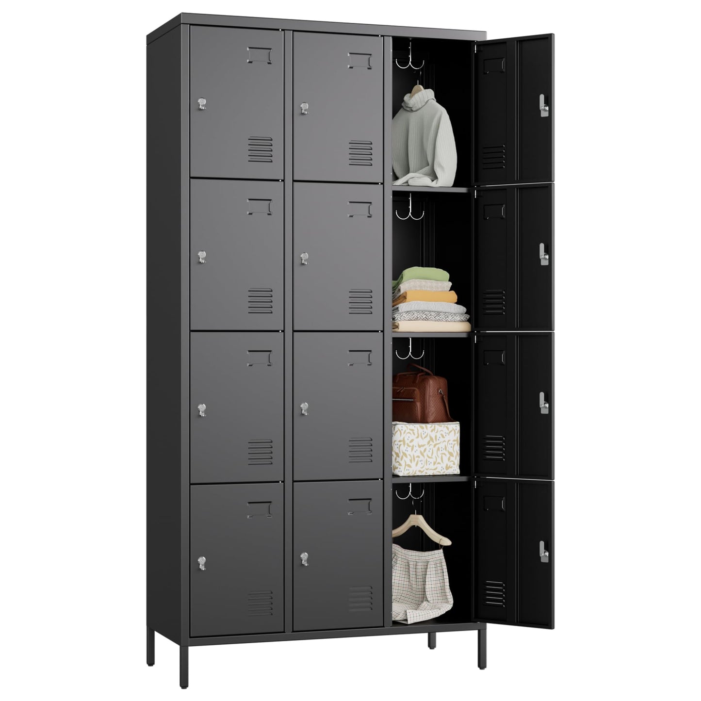 METAN Metal Locker For School Office Gym Bedroom, 12 Doors Black Steel Storage Locker Cabinet For Employees, Industrial Storage Locker, Assembly Required 12 Door-Black