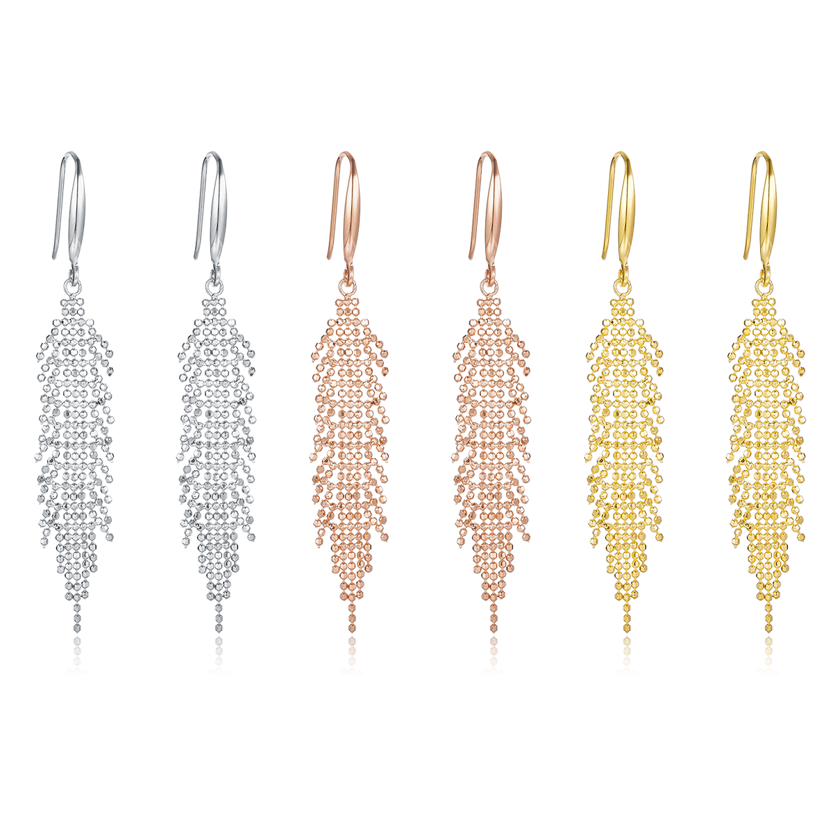 S925 Sterling Silver Tassel Dangle Earrings 59.8mm Long 2g Lightweight Mesh Bead Flowing Design Platinum Gold Rose Gold Plated Gift Box