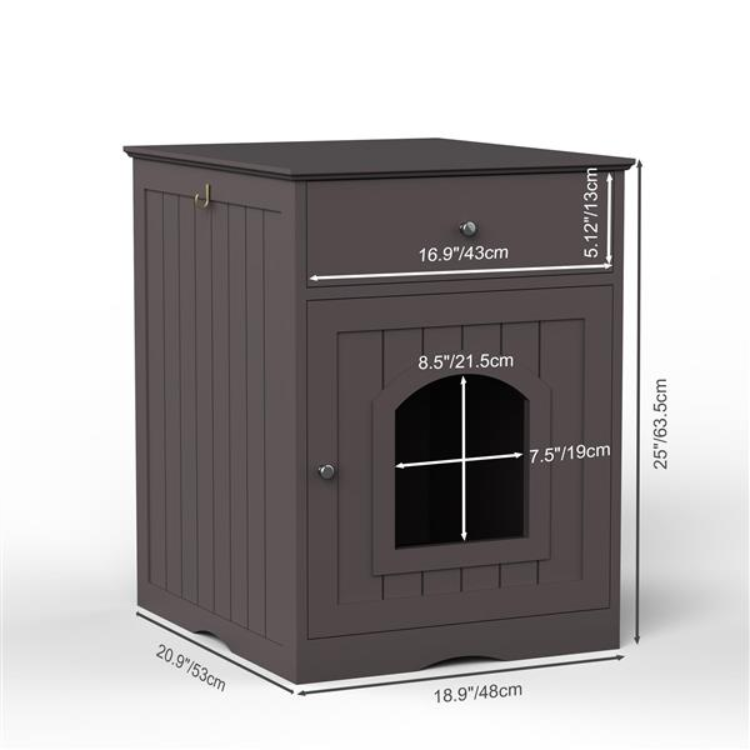 Wooden Pet House Cat Litter Box Enclosure With Drawer, Side Table, Indoor Pet Crate, Cat Home Nightstand Brown