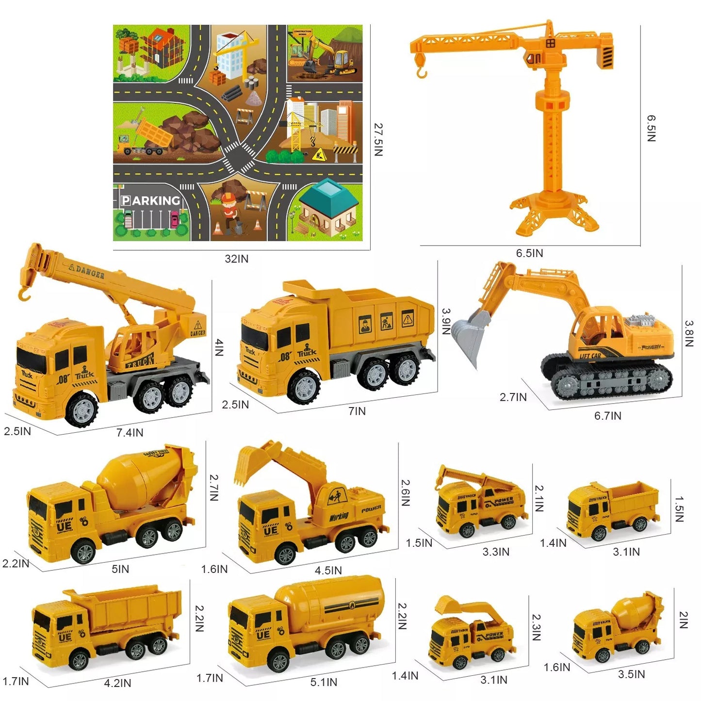 Jiakora  Construction Vehicles Toys Set With 32 27 Inches Play Mat,Toy Gift Kid