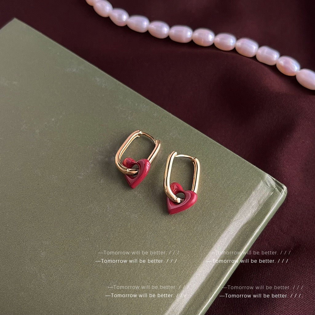 Vintage Wine Red Earrings Women French Enamel Stud Earrings Luxury Fashion Wholesale Jewelry