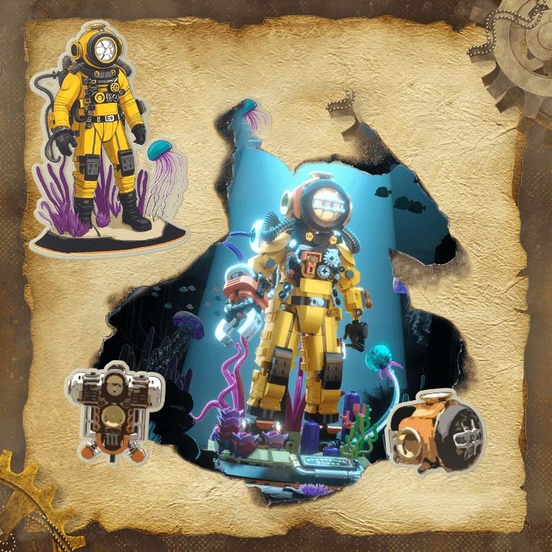Steampunk Diver Small Particle Building Block Model Assembling Toys Storage