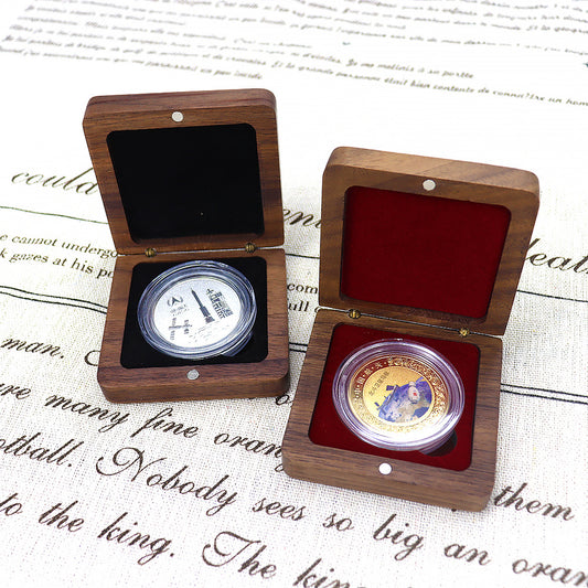 Small Commemorative Coin Badge Medal Solid Wood Gift Box