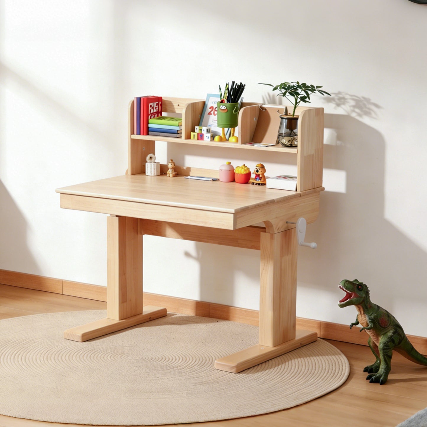Children's Table, Height-adjustable Solid Wood Children's Desk, Foldable Tabletop 0 -43 , Storage Space, Safety Certified, For Children From 6 Years Of Age