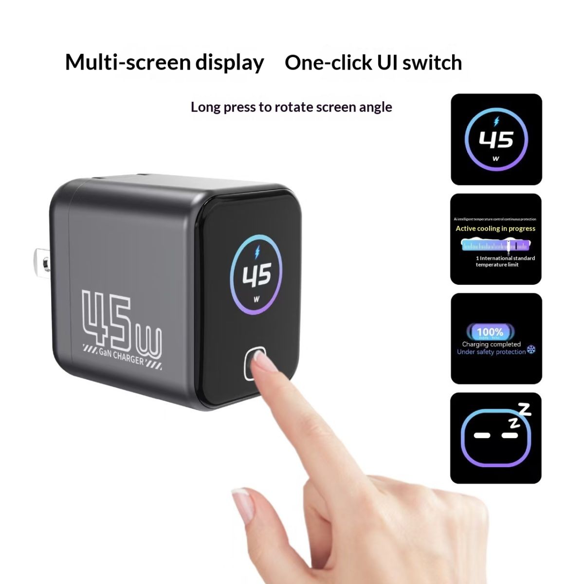 Cross-border 45W GaN Charger, Suitable For Tablets, Smartphones, Laptops, And AI Smart Display Chargers Fast-charging Adapter