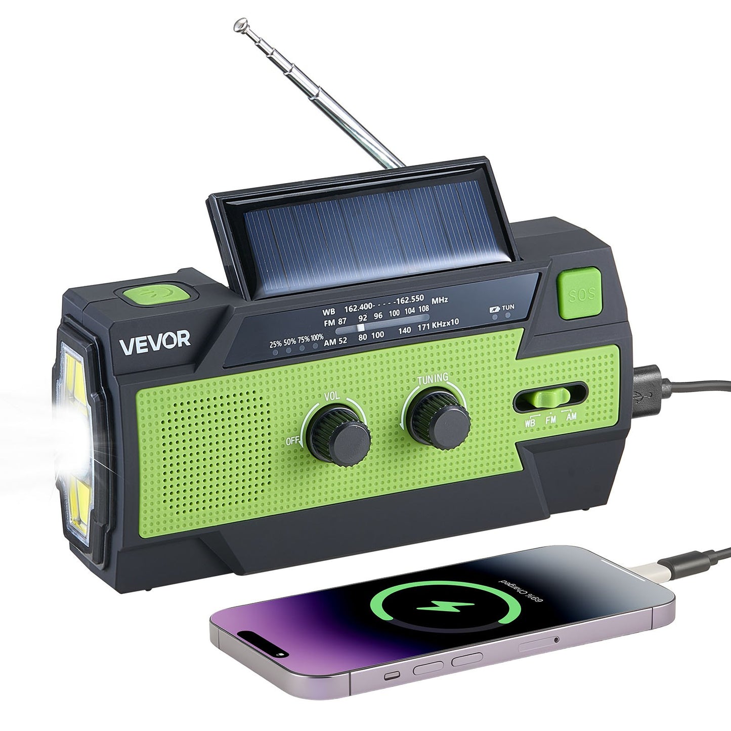 Emergency Weather Radio, 4000mAh Battery, FM/AM/WB/NOAA Alert Solar Hand Crank Emergency Radio, With USB Charging Cable, SOS Alarm And Flashlight, Portable For Outdoor Emergencies, Camping