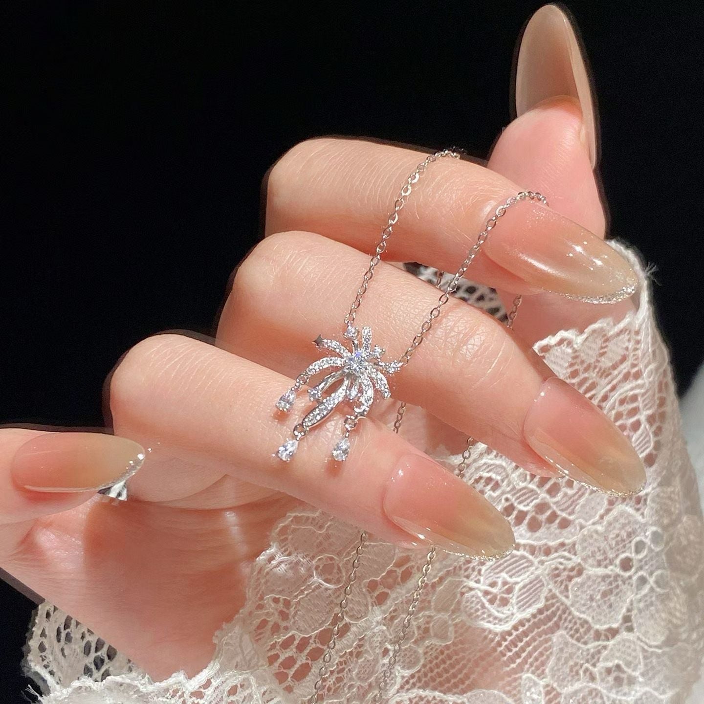 1pcs 999 Sterling Silver Fireworks Teardrop CZ Necklace, Luxury Delicate Style, Ideal For Birthday & Holiday Gifts