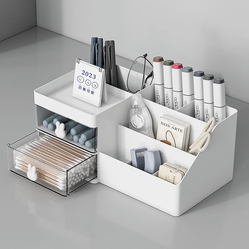3-Color Drawer Makeup Organizer  Cute Plastic Storage Box For Cosmetics, Jewelry & School Supplies  Space-Saving Desktop Tray