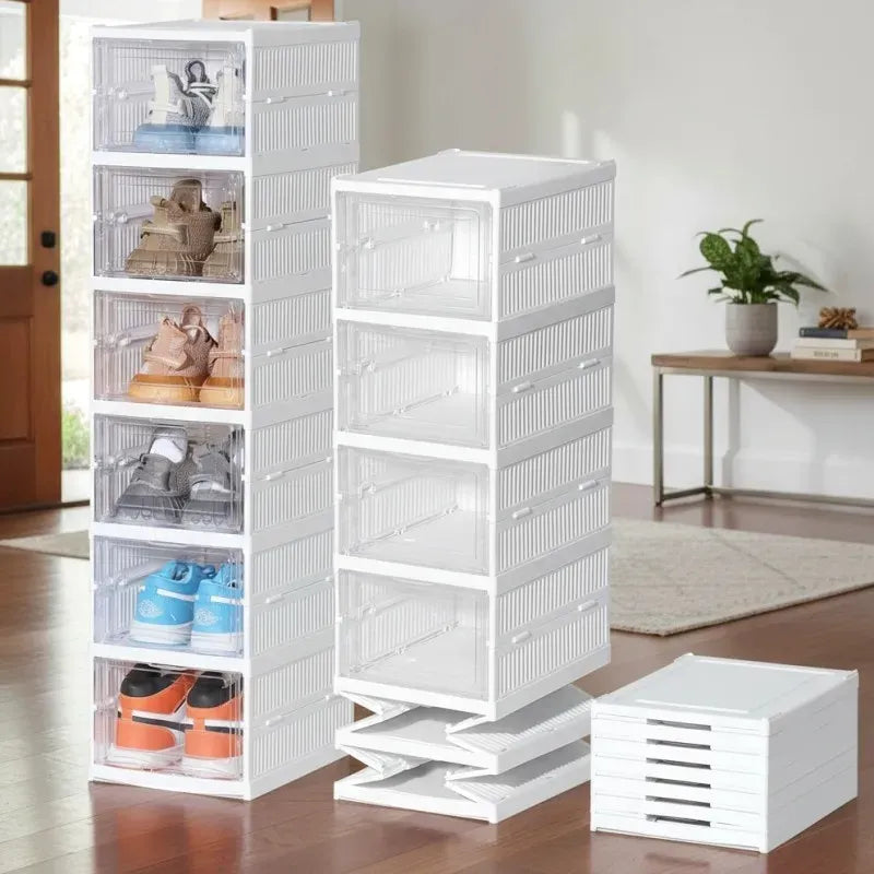 6 Layers Shoes Storage Box Transparent Sneaker Shoes Box Foldable Dustproof Cabinet Shoe Organizers Space Saving Rack Shelf