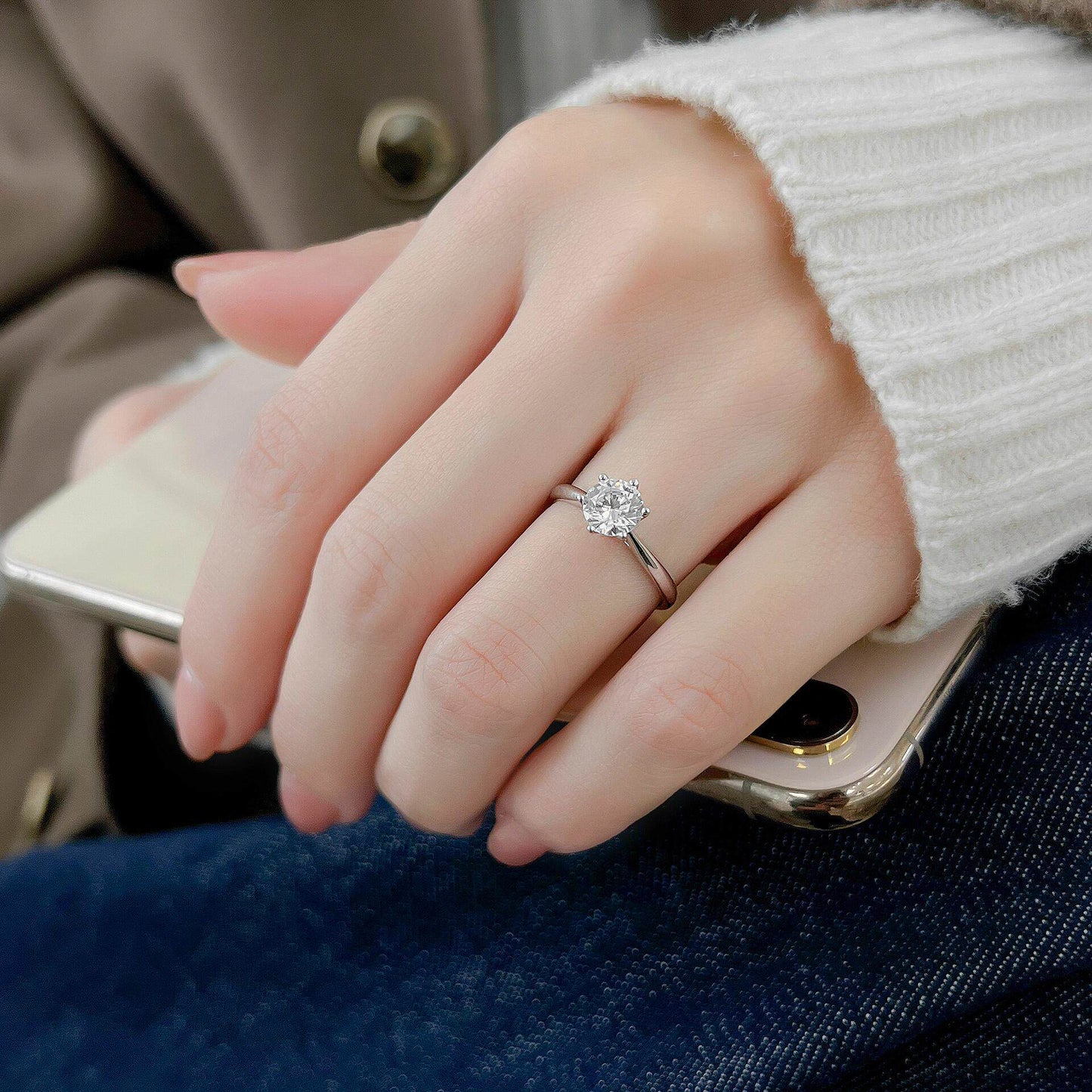 Adjustable 925 Sterling Silver 1CT Moissanite 6-Prong Ring, Chic Bridal Style For Weddings, Anniversaries & Jewelry Gift