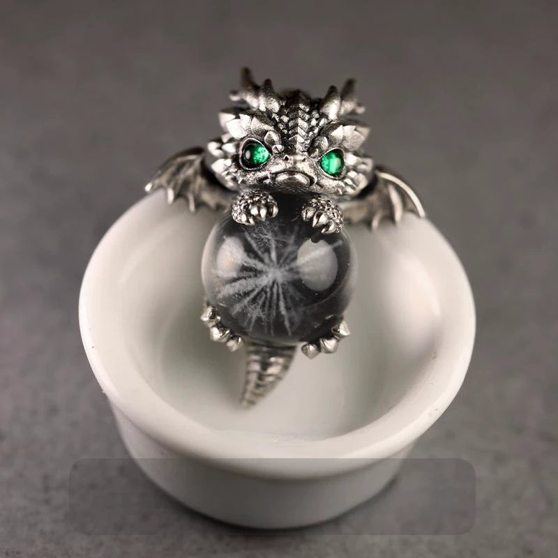 1pcs Vintage Metal Baby Dragon Holding Crystal Ball Pendant Necklace, Dark Fantasy Gothic Style, For Daily Street Cosplay Wear & Unisex Holiday Gifts