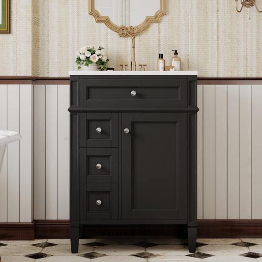 24'' Bathroom Vanity with Top Sink, Modern Bathroom Storage Cabinet with 2 Drawers and a Tip-out Drawer, Single Sink Bathroom Vanity