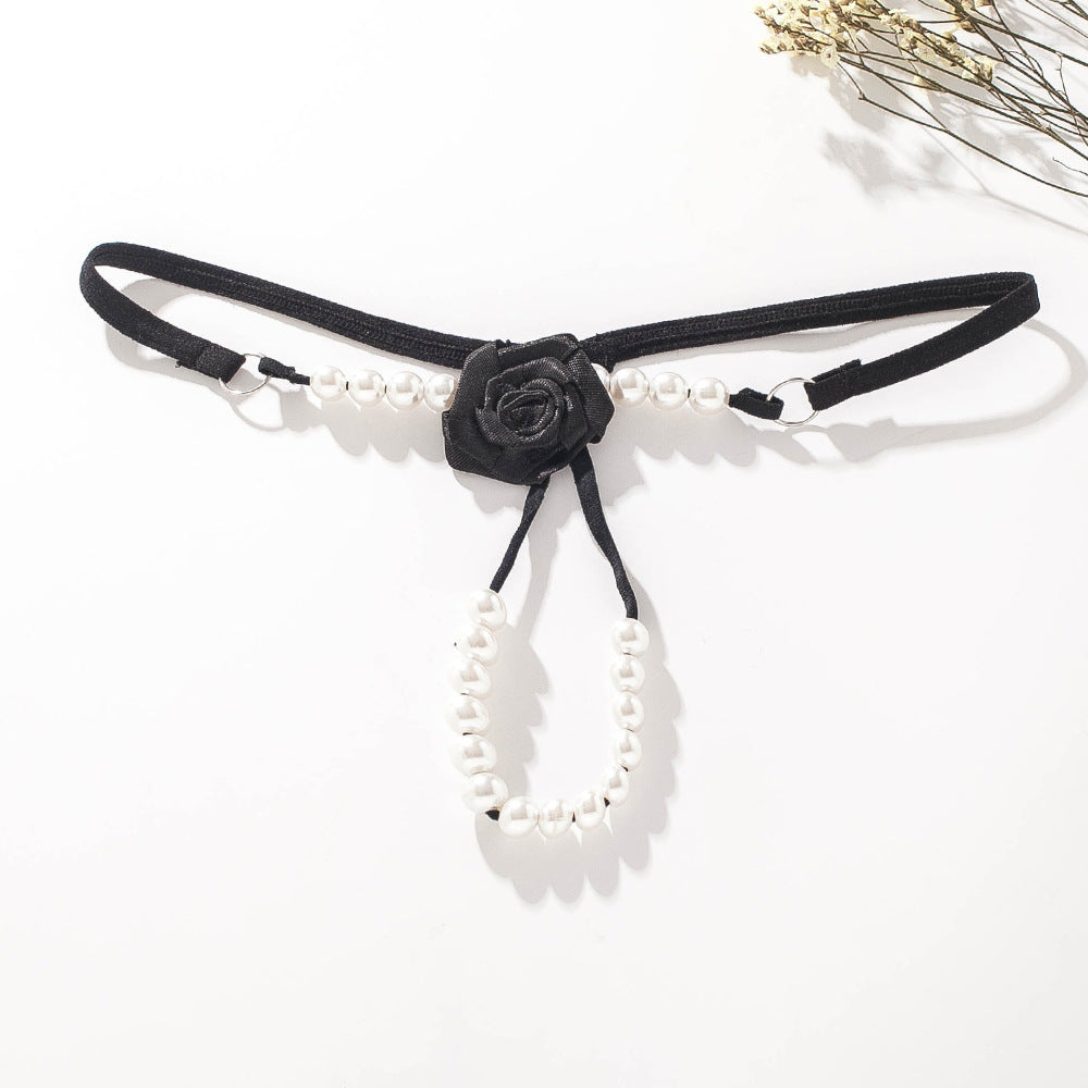 European And American Sexy Pearl Massage T-string Rose Thong