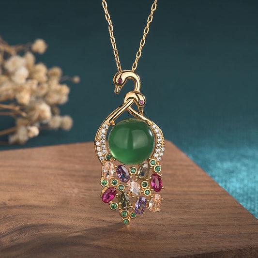 Accessories Inlaid Natural Chalcedony Tourmaline Swan Clavicle Necklace