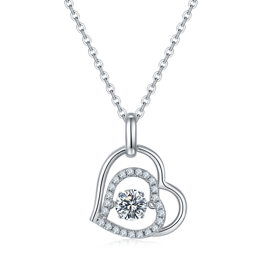 S925 Sterling Silver 0.5ct D Color VVS1 Moissanite Interlocking Heart Necklace 45cm Platinum Plated GRA Certified Gift Box