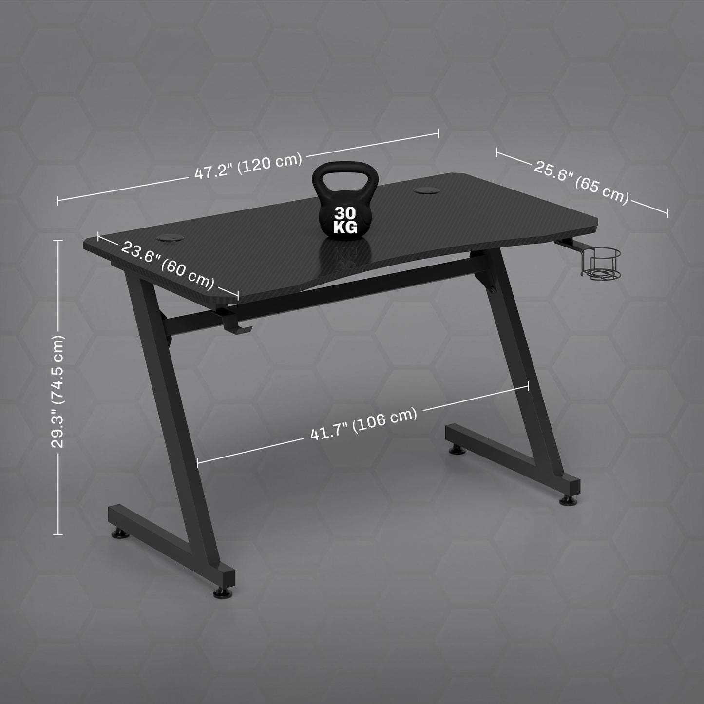 Gaming Desk 120 X 65 Cm Steel Frame With Cup Holder, Headphone Hook, Adjustable Feet And Cable Organiser, Home Office Computer Table, Black