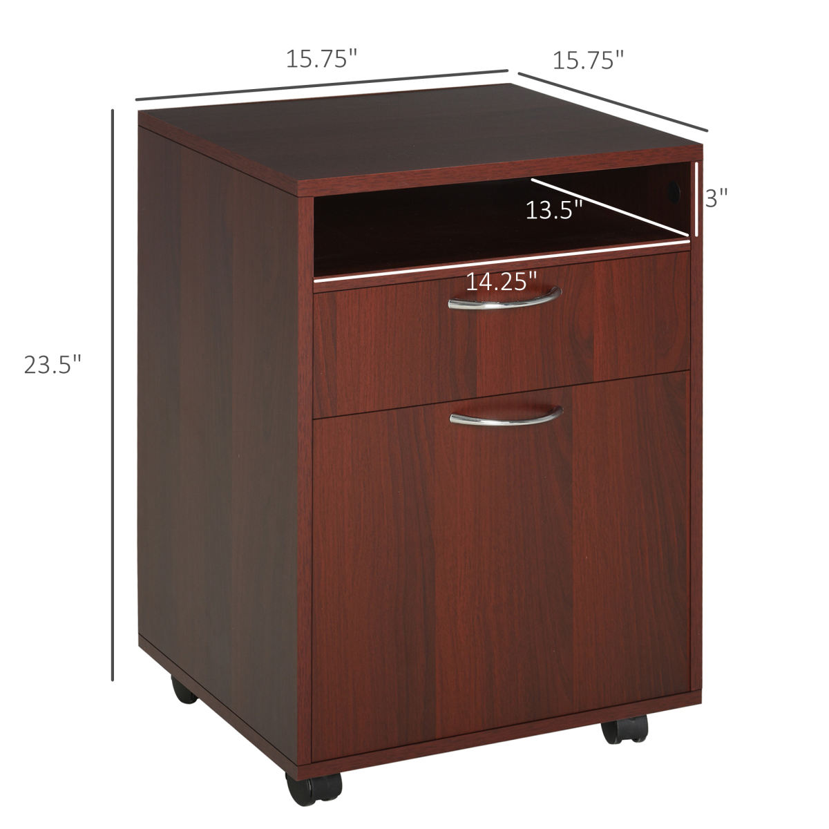 Mobile Storage Cabinet Organizer With Drawer And Cabinet, Printer Stand With Castors, Brown
