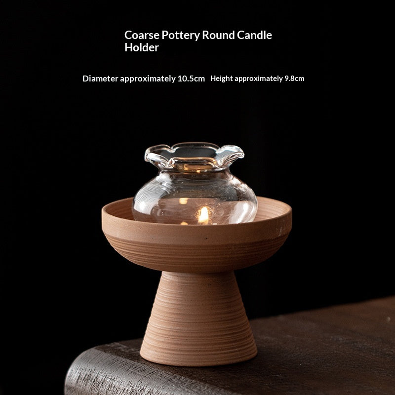 Rustic Retro Round Ceramic Candle Holder Ambiance Decor Piece