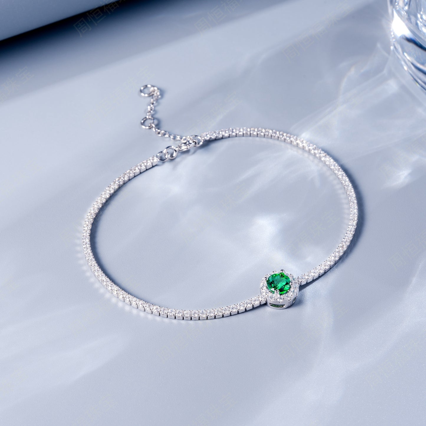 S925 Sterling Silver Tennis Bracelet, 6.5mm Lab-Grown Ruby Sapphire Emerald Halo Adjustable Chain, Platinum Plated 3.5g Women's Jewelry Gift Box
