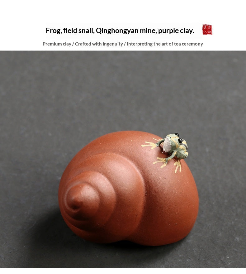 Round Spray Water Snail Frog Pure Handmade Yixing Clay Tea Pet Ornament