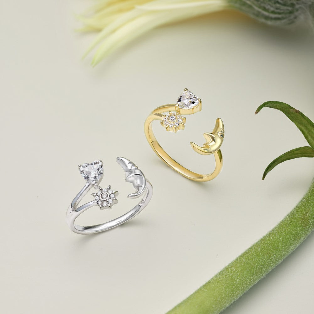 S925 Loving Heart In Sterling Silver Ring Female Inlaid Heart-shaped Zircon Japanese And Korean